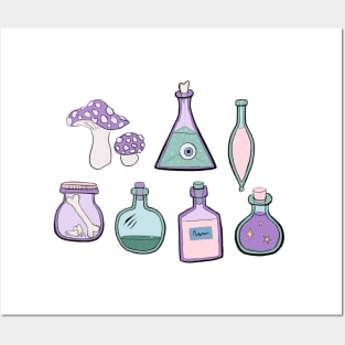 Witchy Potions with Bones and Mushrooms Posters and Art